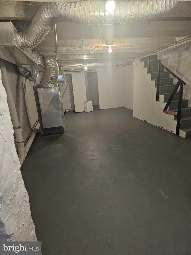 basement with heating unit