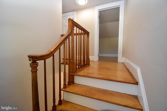 staircase featuring hardwood / wood-style floors