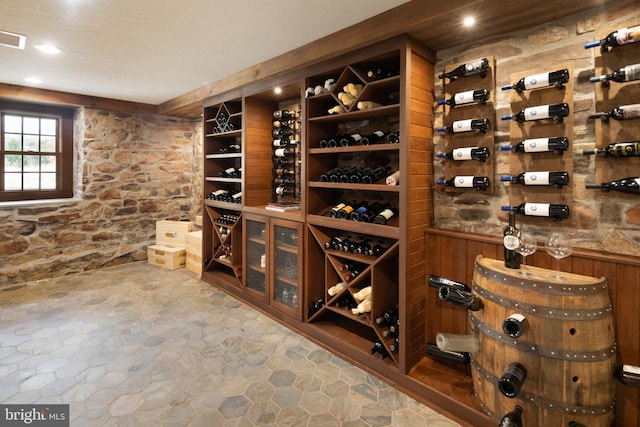 wine area with wooden walls