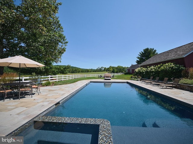 view of swimming pool with a patio