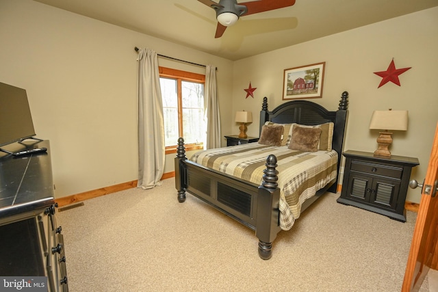 bedroom featuring ceiling fan and carpet floors