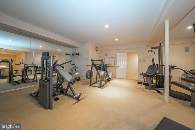 exercise area with carpet floors