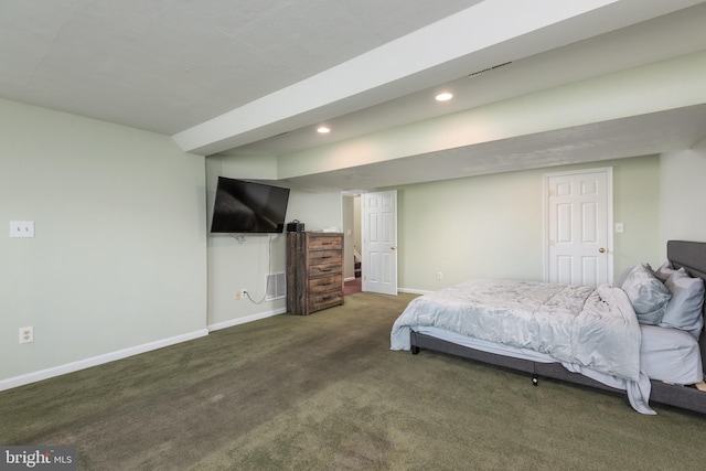 bedroom featuring dark carpet