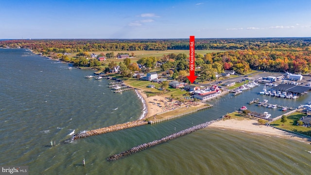 aerial view featuring a water view