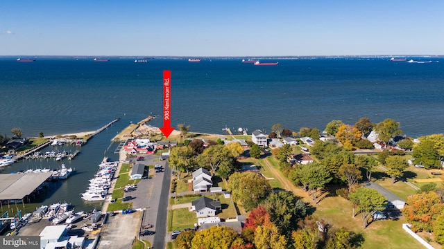 aerial view with a water view