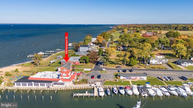 drone / aerial view featuring a water view