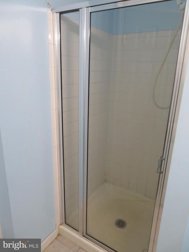 bathroom featuring a shower with door