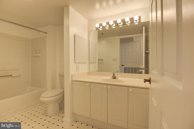 full bathroom with vanity, toilet, bathing tub / shower combination, and tile patterned floors