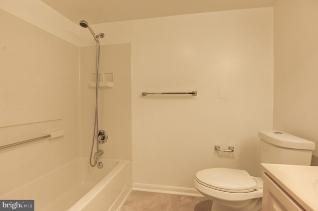 full bathroom with vanity, toilet, tile patterned floors, and tiled shower / bath