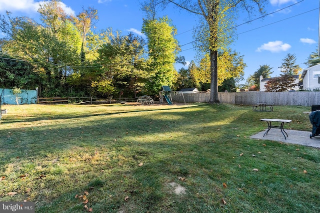 view of yard with a patio and a playground