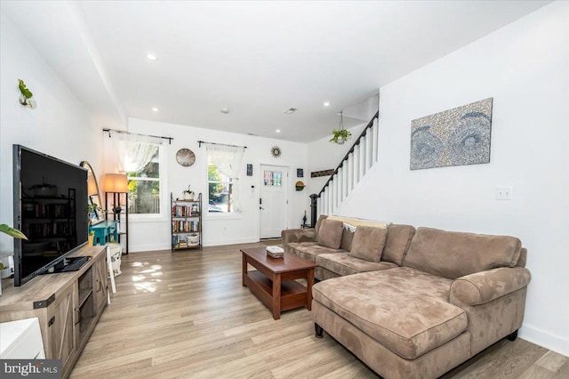 living room with light wood-type flooring