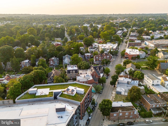 aerial view at dusk with a residential view