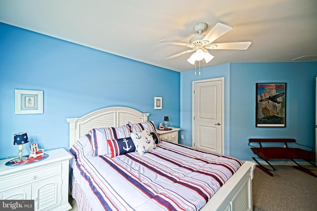 bedroom featuring carpet and ceiling fan