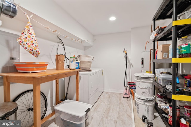 interior space with independent washer and dryer and water heater