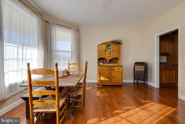 dining space with a healthy amount of sunlight and hardwood / wood-style flooring