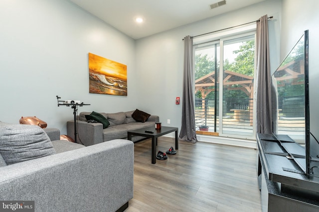 living room with hardwood / wood-style floors