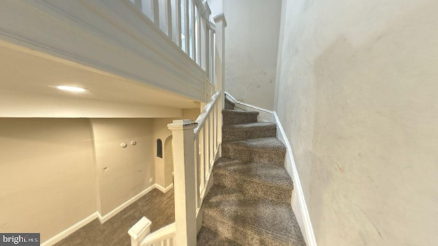 stairs featuring carpet