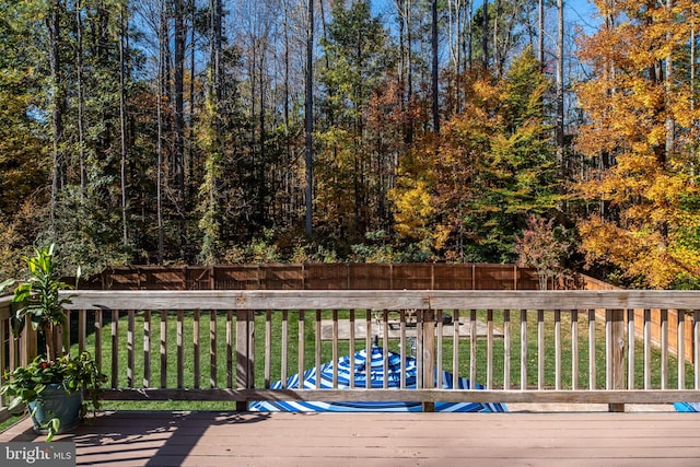 wooden deck featuring a lawn