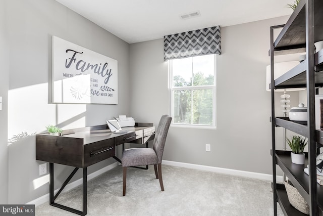 view of carpeted home office