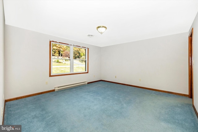 spare room with carpet flooring and baseboard heating