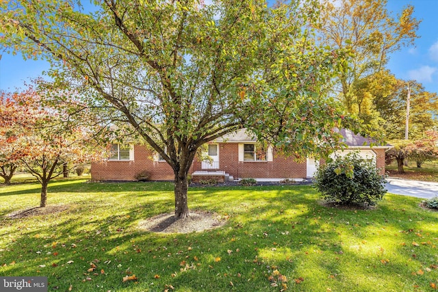 obstructed view of property featuring a front lawn