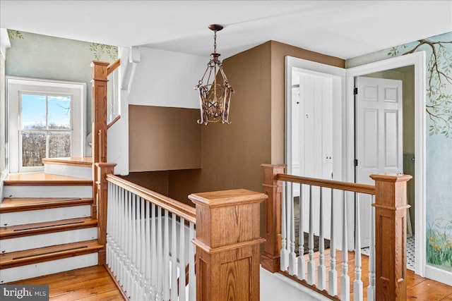 stairs featuring wood finished floors