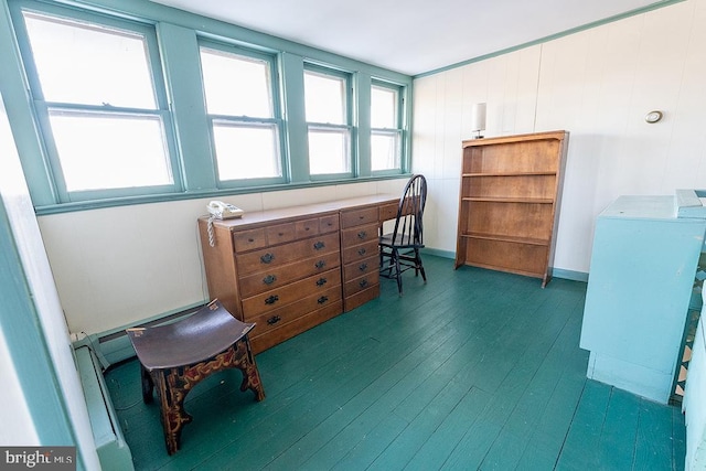 sitting room with dark wood-type flooring