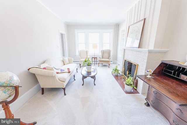 living room featuring light colored carpet