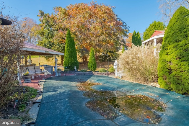 view of swimming pool featuring a patio and an outdoor living space