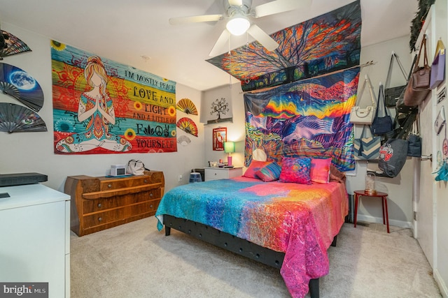 bedroom with carpet floors and ceiling fan