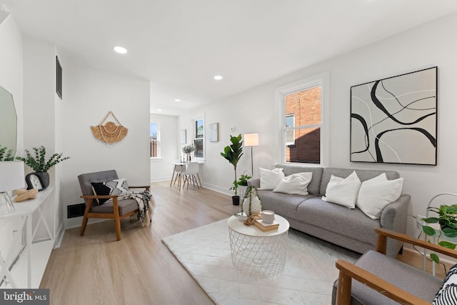 living room with light wood-type flooring