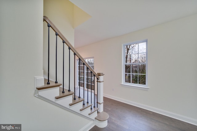 staircase featuring hardwood / wood-style floors