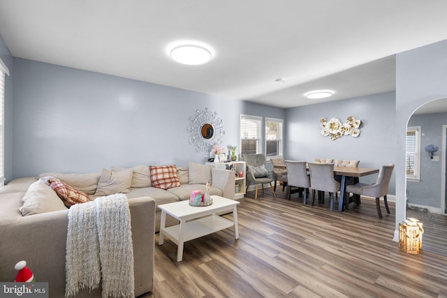 living room with hardwood / wood-style flooring