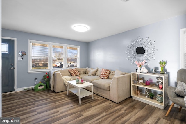 living room featuring dark hardwood / wood-style floors