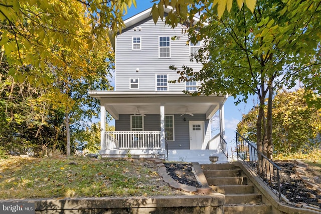 view of front of house featuring a porch and ceiling fan