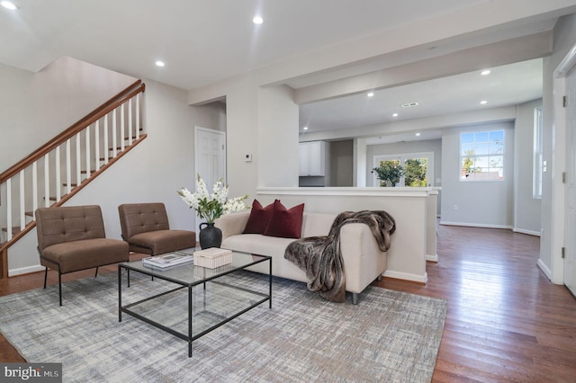 living room with hardwood / wood-style flooring