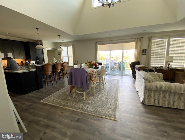 dining area featuring dark hardwood / wood-style flooring and plenty of natural light