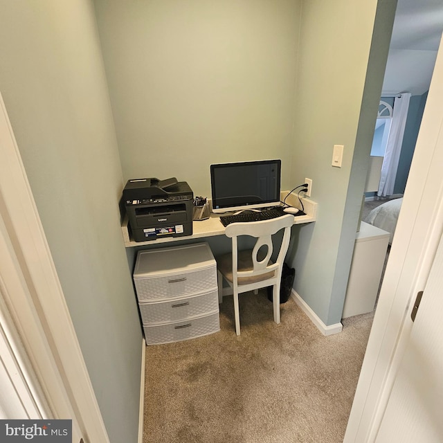 view of carpeted home office