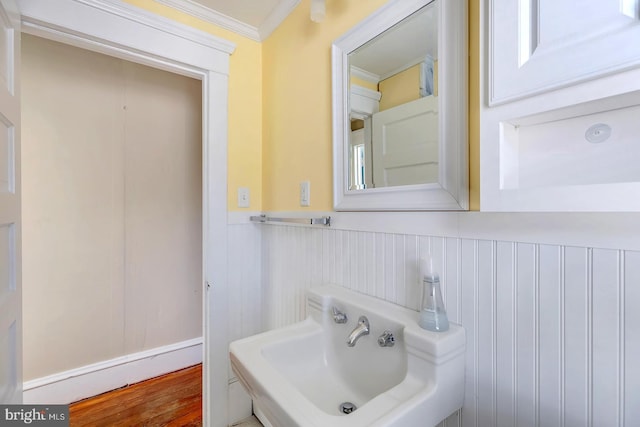 bathroom with crown molding and sink