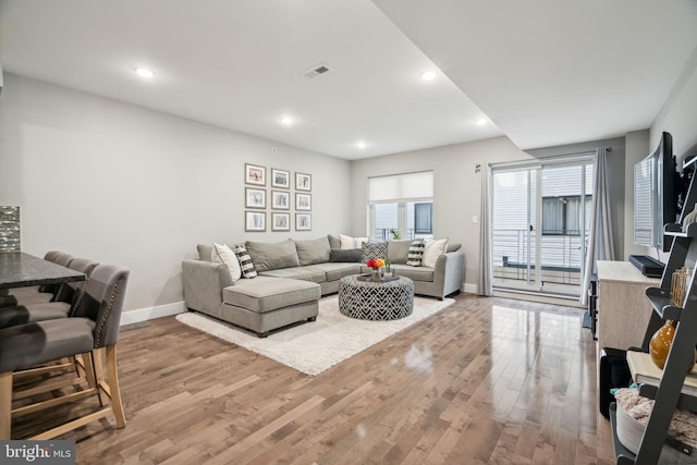 living room with light wood-type flooring