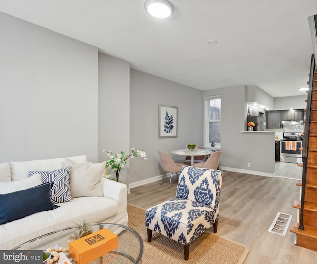 living room with light wood-type flooring