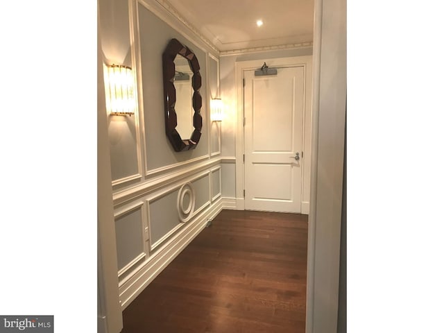 hallway featuring dark wood-type flooring