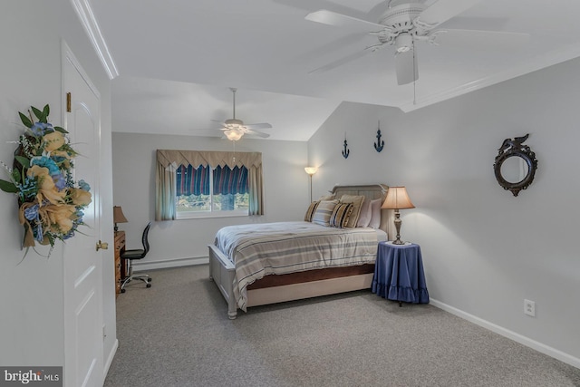 bedroom with a baseboard radiator, carpet floors, and ceiling fan