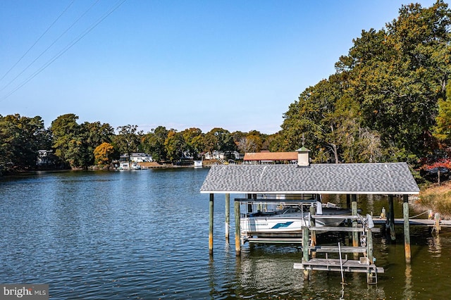 view of dock featuring a water view