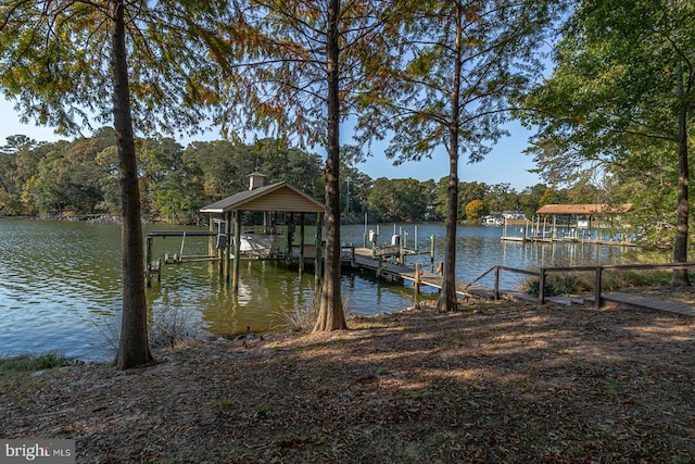 view of dock with a water view