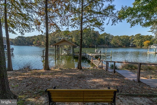 view of dock with a water view