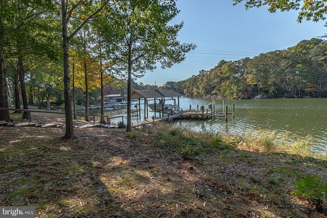 dock area featuring a water view