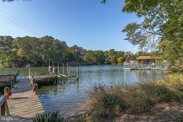 view of dock featuring a water view