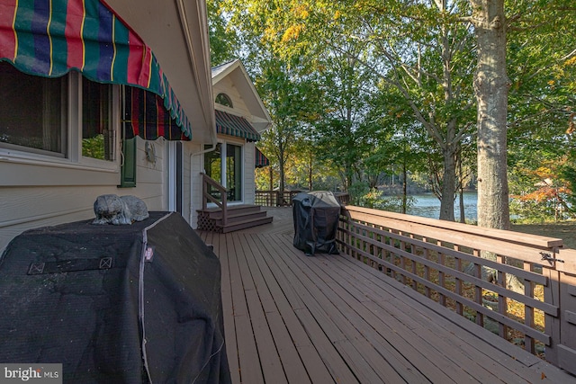 deck with a water view