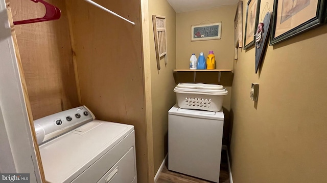 laundry area featuring hardwood / wood-style flooring